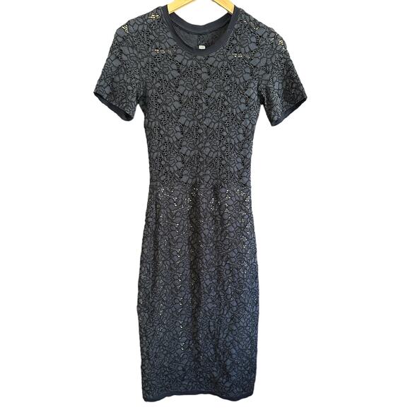 RAQUEL ALLEGRA | Navy Blue Lace Stretch Midi Pencil cocktail Dress | Size Small - Picture 1 of 8